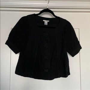 Black Eyelet Lace Short Jacket Blouse Large
